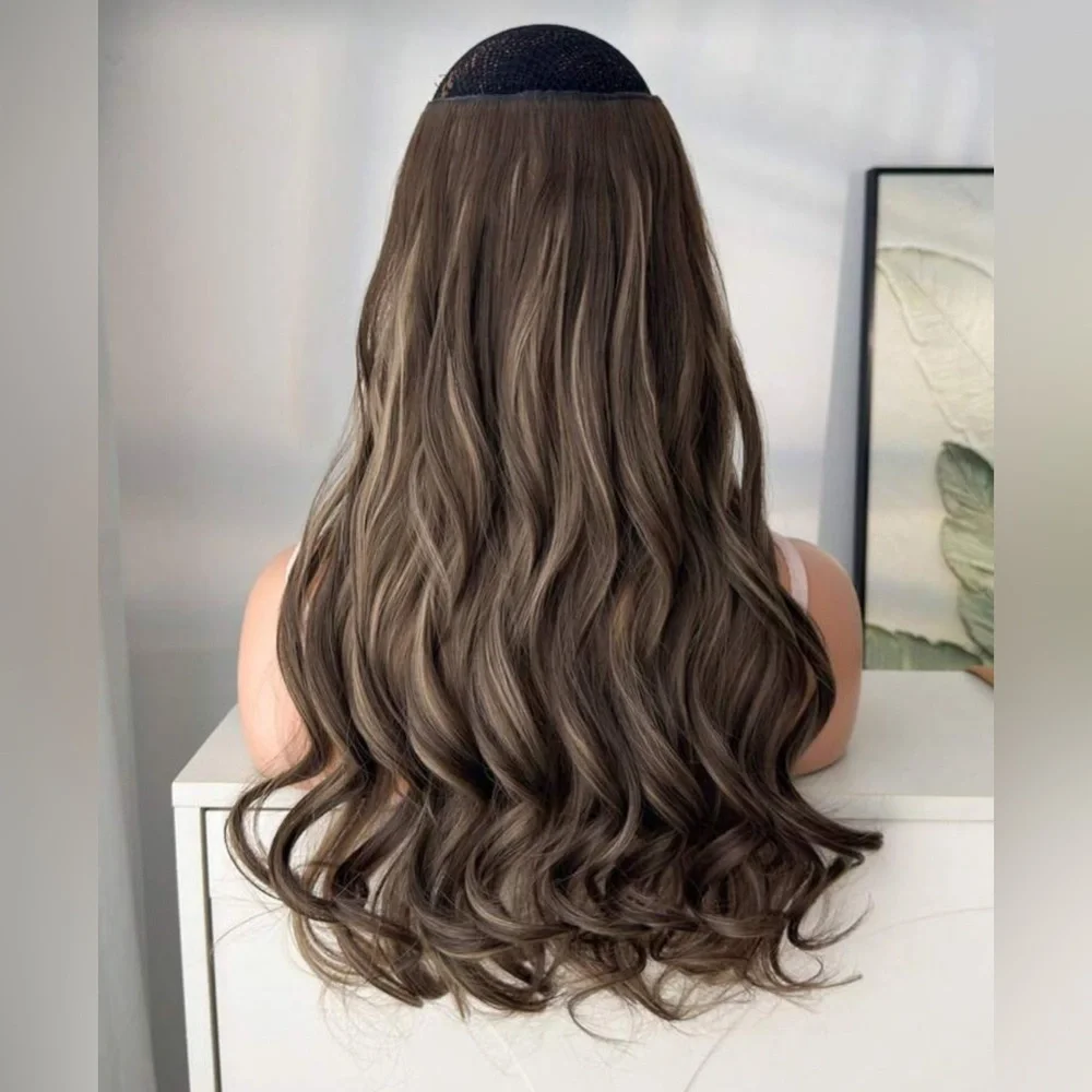 22” Clip-In Hair Extension Brown with Blonde Highlights Wavy | Volume Hairpiece